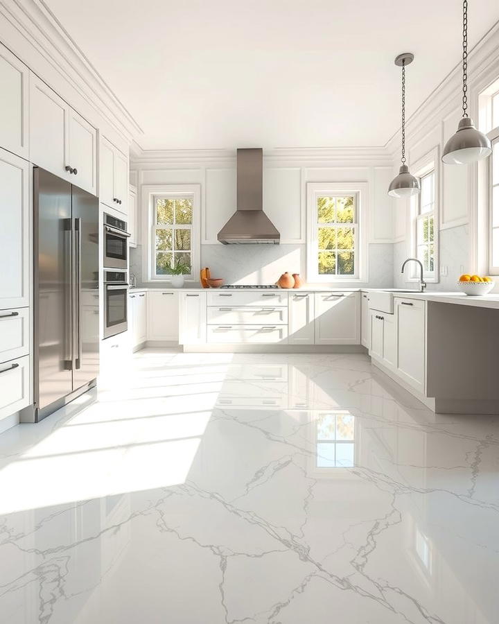 Classic White Marble Flooring - 25 White Kitchen Floor Ideas