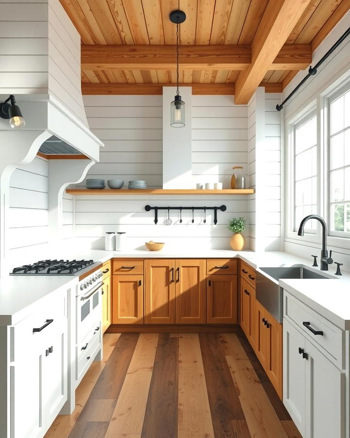 Classic White Shiplap Walls - 30 White Farmhouse Kitchen Ideas