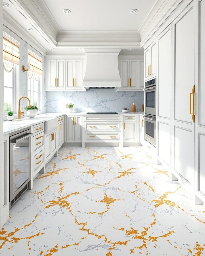 Classic White and Gold Terrazzo - 25 Terrazzo Kitchen Floor Ideas