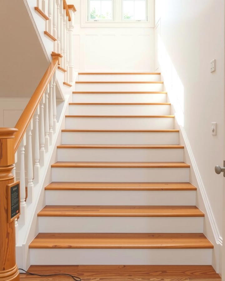 Classic White and Wood Contrast - 25 Stair Riser Ideas