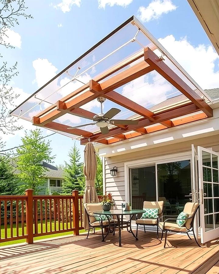 Clear Polycarbonate Roof for Weather Protection - 30 Partially Covered Deck Ideas