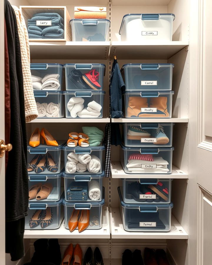 Closet with Transparent Storage Bins - 25 Open Closet Ideas