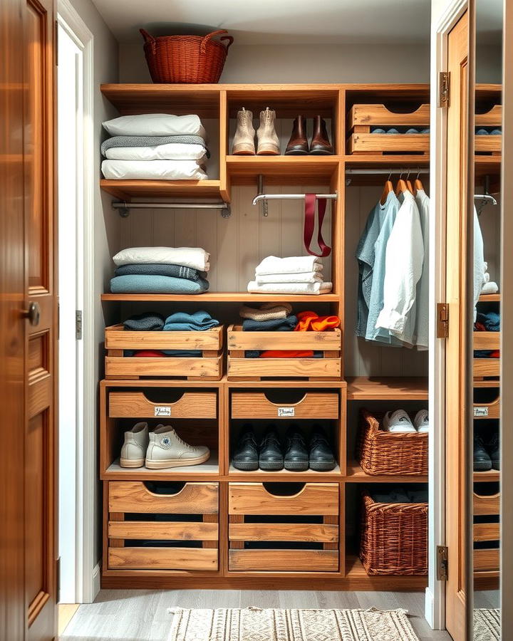 Closet with Wooden Crates for Storage - 25 Open Closet Ideas