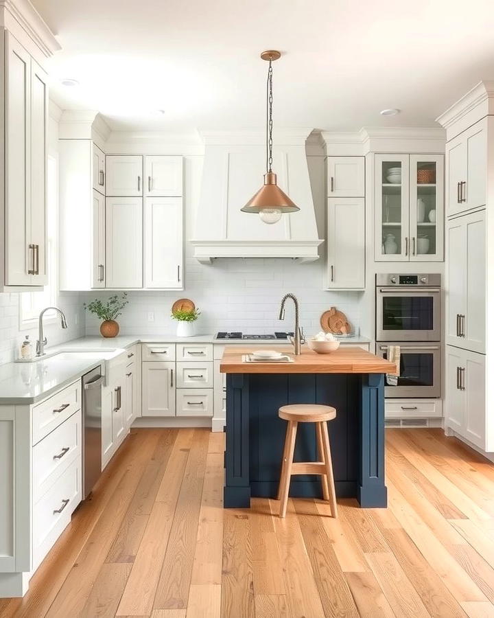 Coastal Charm with White Cabinets and Navy Blue Island - 25 White Kitchen Cabinets With Blue Island