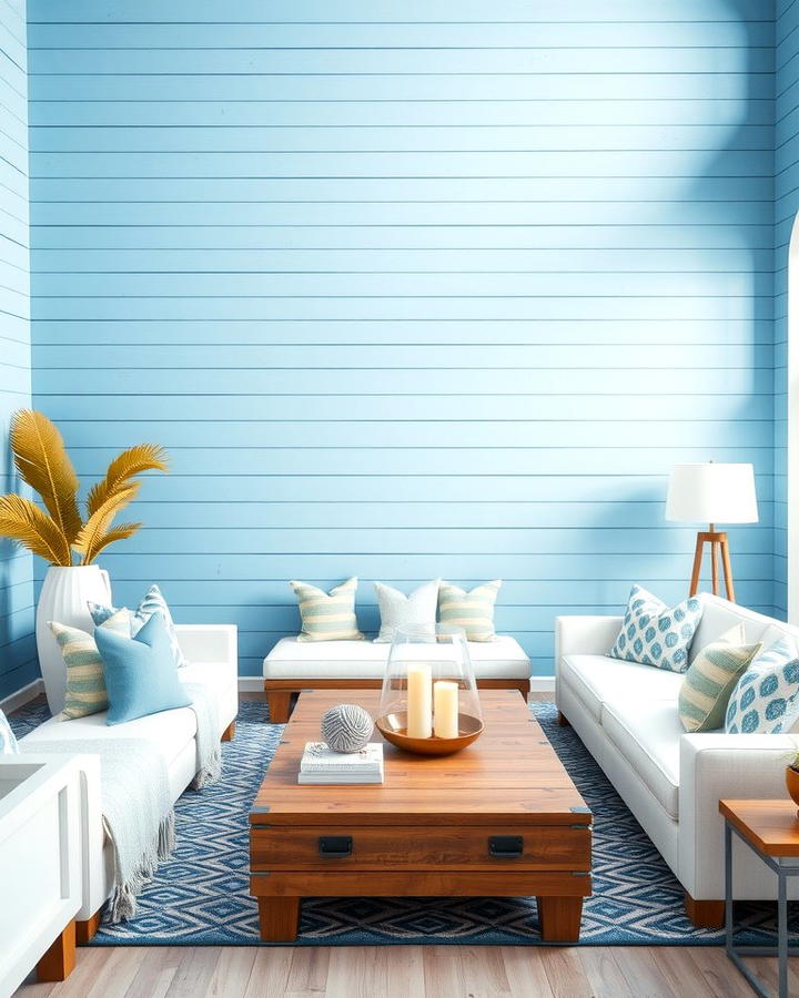 Coastal Inspired Blue Shiplap - 25 Shiplap Living Room Ideas