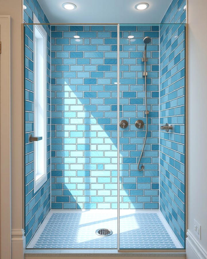 Coastal Inspired Blues - 25 Walk-in Shower Tile Ideas