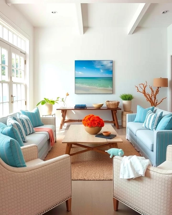 Coastal Inspired Decor - 25 orange and blue living room ideas