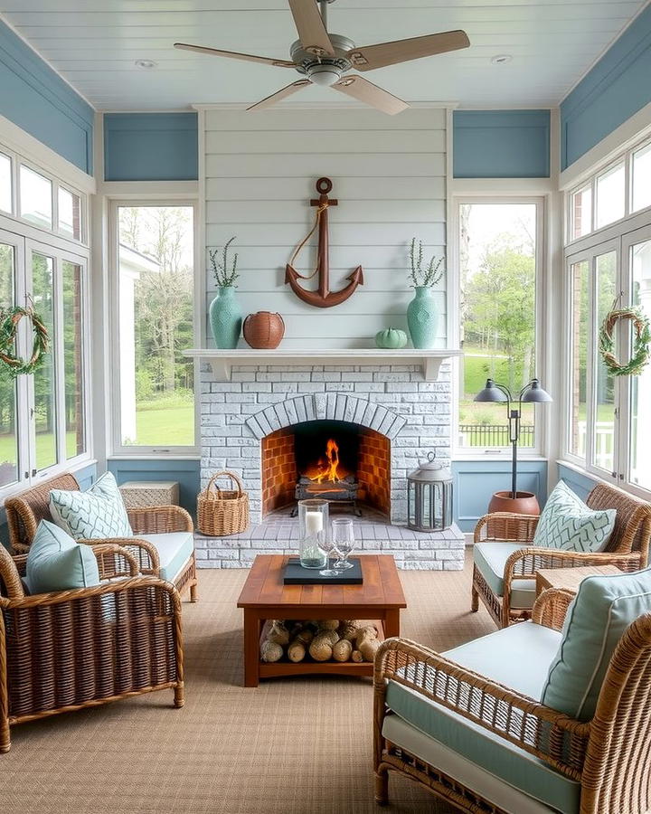 Coastal Inspired Fireplace Setting 2 - 25 Screened-in Porch With Fireplace Ideas