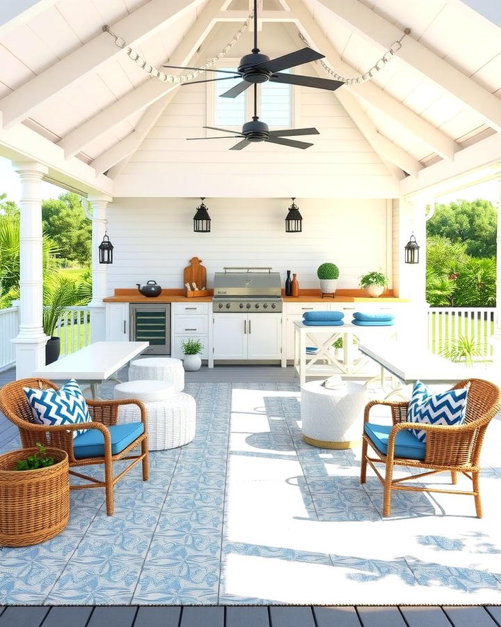 Coastal Inspired Gazebo with Nautical Accents - 30 Outdoor Kitchen with a Gazebo Ideas