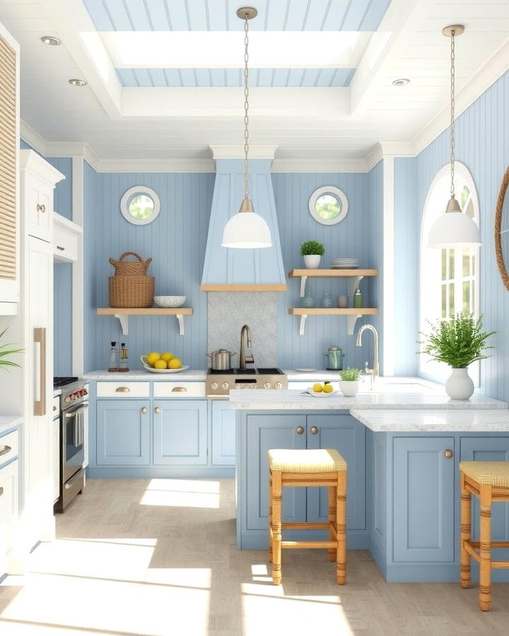 Coastal Pool House with Nautical Kitchen - 30 Pool House With Outdoor Kitchen Ideas