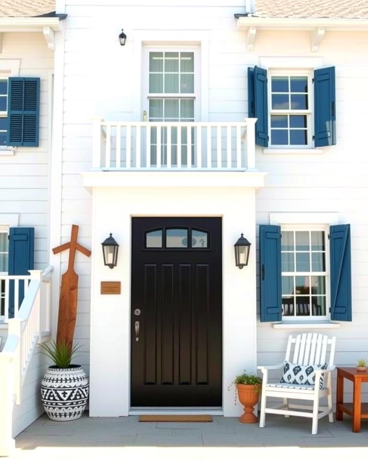 Coastal Retreat Vibes - 25 White House Ideas With Black Doors