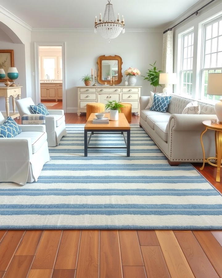 Coastal Striped Rugs - 30 Hamptons Living Room Ideas