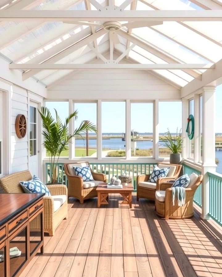 Coastal Themed Sunroom and Deck - 25 Sunroom and Deck Combo Ideas