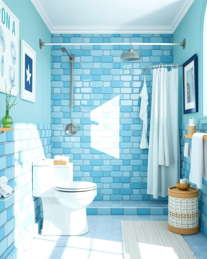 Coastal Vibes with Blue Hexagon Tiles - 30 Bathrooms With Hexagon Tile Floors