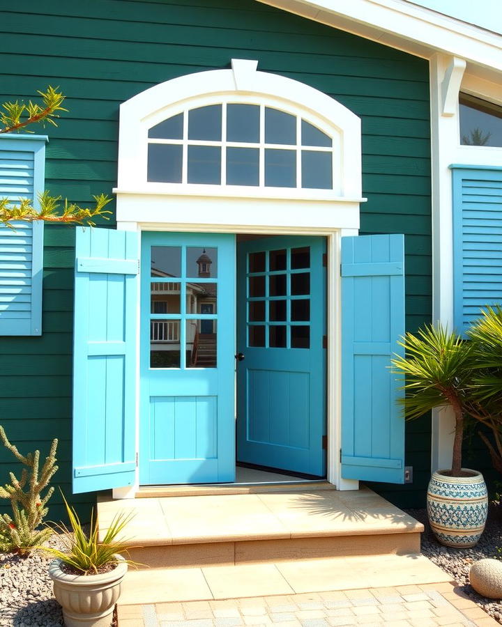 Coastal Vibes with Dark Green and Light Blue Accents - 30 Dark Green Exterior Ideas