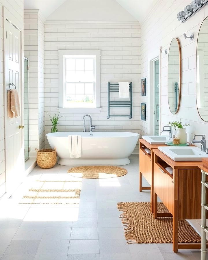 Coastal Vibes with Gray and White Flooring - 30 Gray Floor Bathroom Ideas