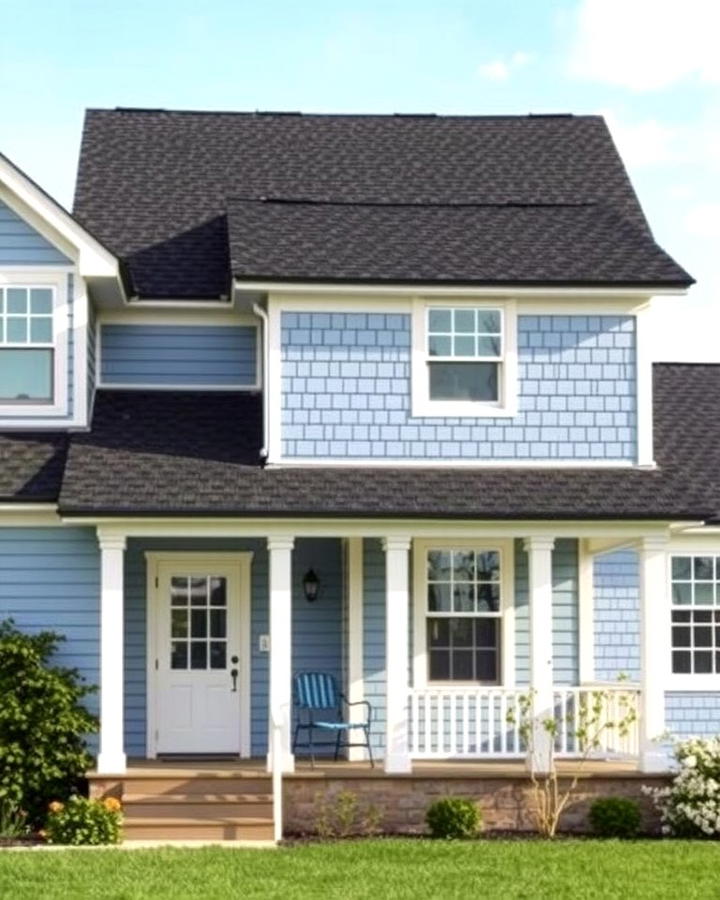 Coastal Vibes with Light Blue Siding - 30 Exterior Home with a Black Roof Ideas