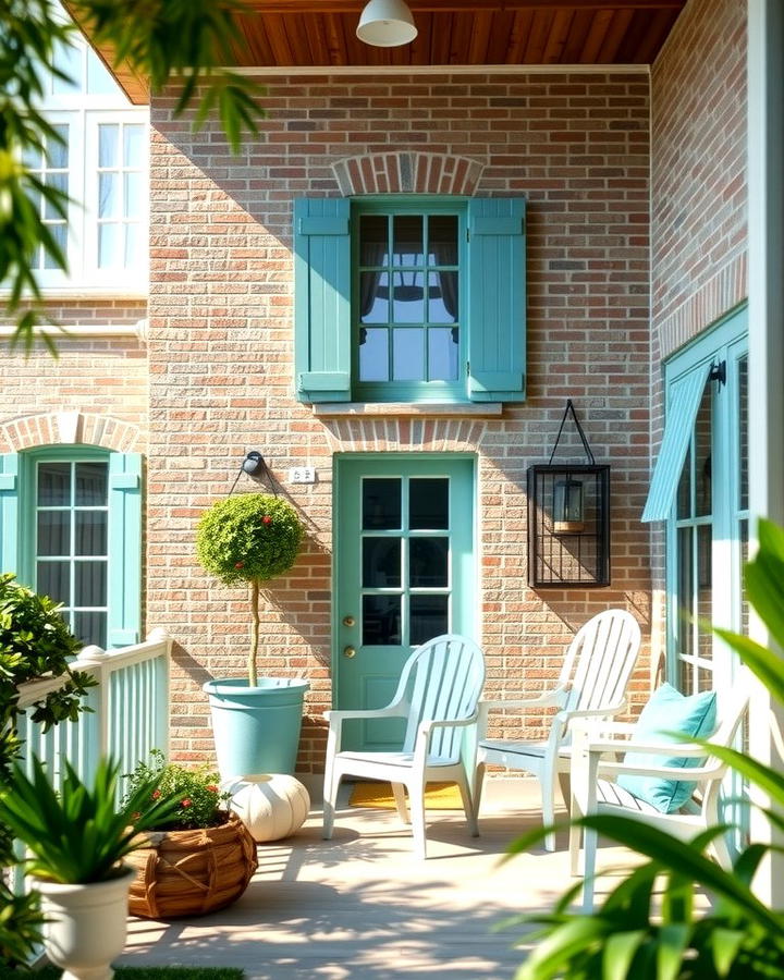 Coastal Vibes with Sage Green and Blue Accents - 25 Sage Green Painted Brick House Ideas