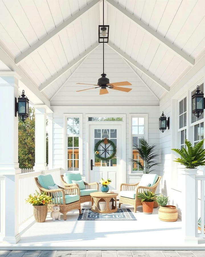 Coastal Vibes with White Beams - 25 Open Gable Porch Ideas