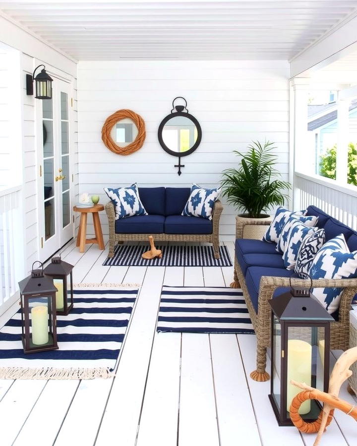 Coastal White Deck with Nautical Decor - 25 White Deck Ideas