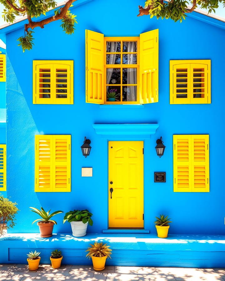 Cobalt Blue with Bright Yellow Accents - 30 blue exterior house paint ideas