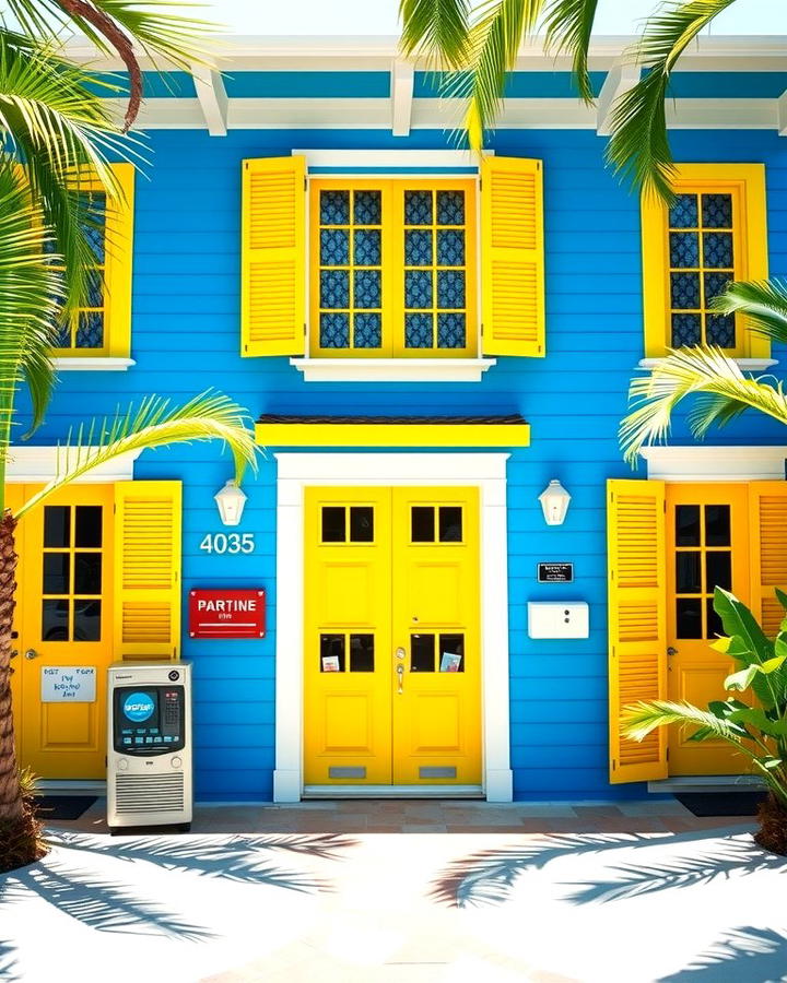 Cobalt Blue with Yellow Accents - 30 blue exterior house paint ideas