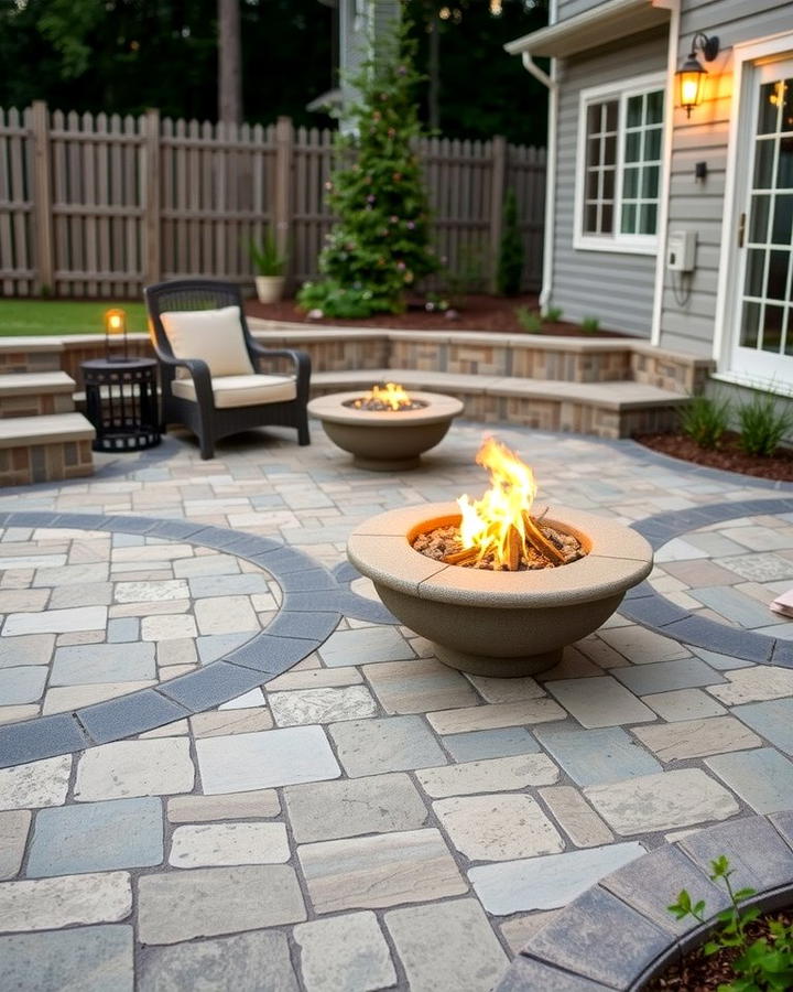 Cobblestone Stamped Concrete with Portable Fire Pit - 25 Stamped Concrete Patio With Fire Pit Ideas