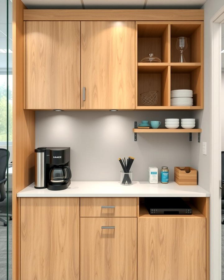 Coffee Station with Built In Storage - 25 Office Coffee Station Ideas