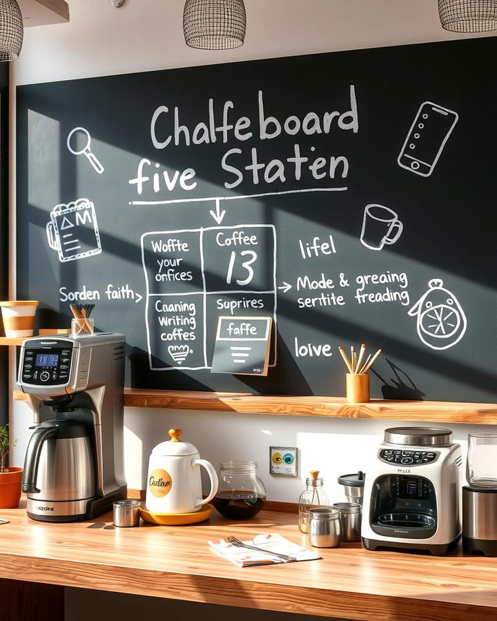 Coffee Station with Chalkboard Wall - 25 Office Coffee Station Ideas