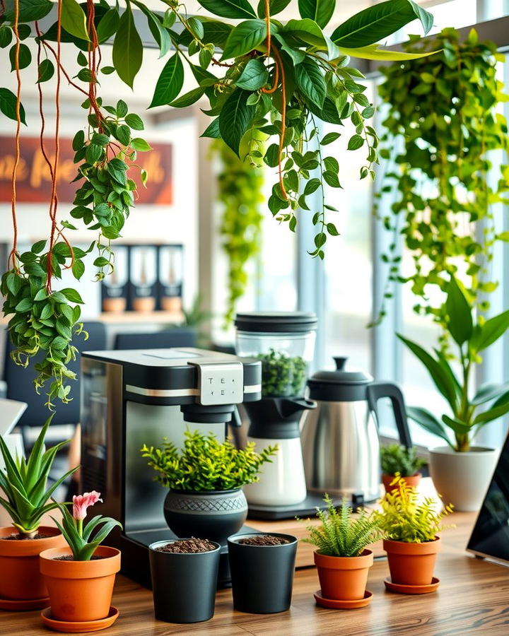 Coffee Station with Greenery - 25 Office Coffee Station Ideas