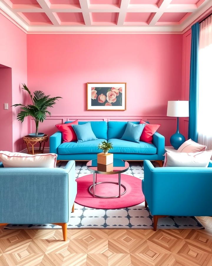 Color Blocked Furniture - 25 Pink and Blue Living Room Ideas