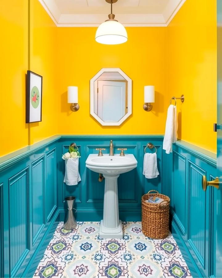 Color Blocked Wainscoting - 25 Powder Room Wainscoting Ideas