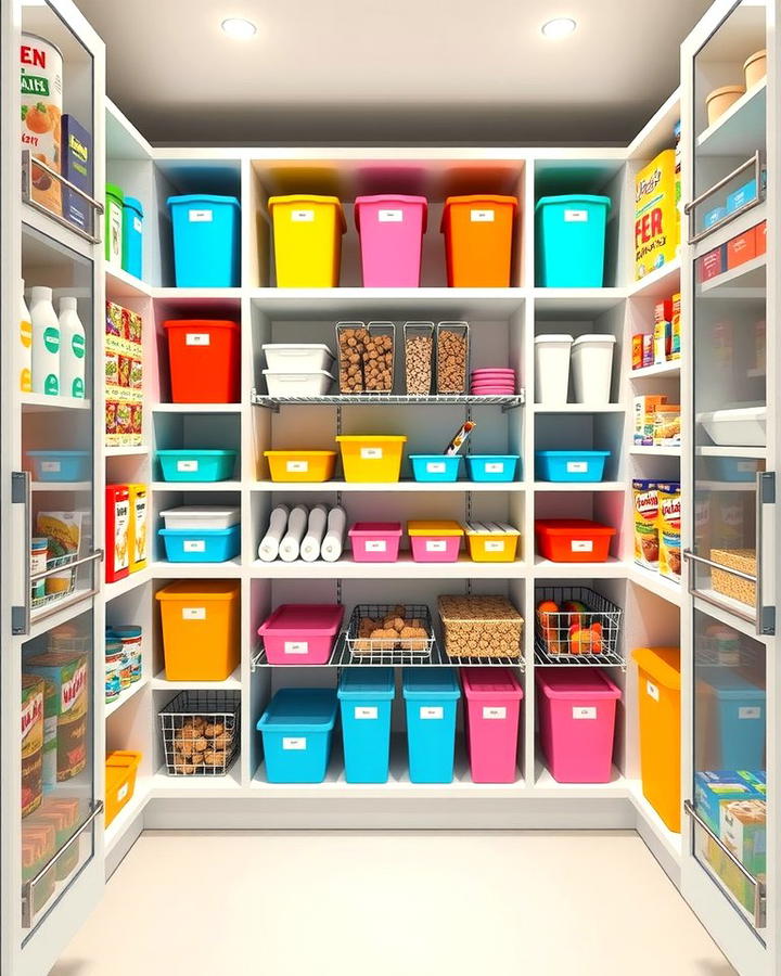 Color Coded Containers for Quick Sorting - 25 Open Pantry Ideas