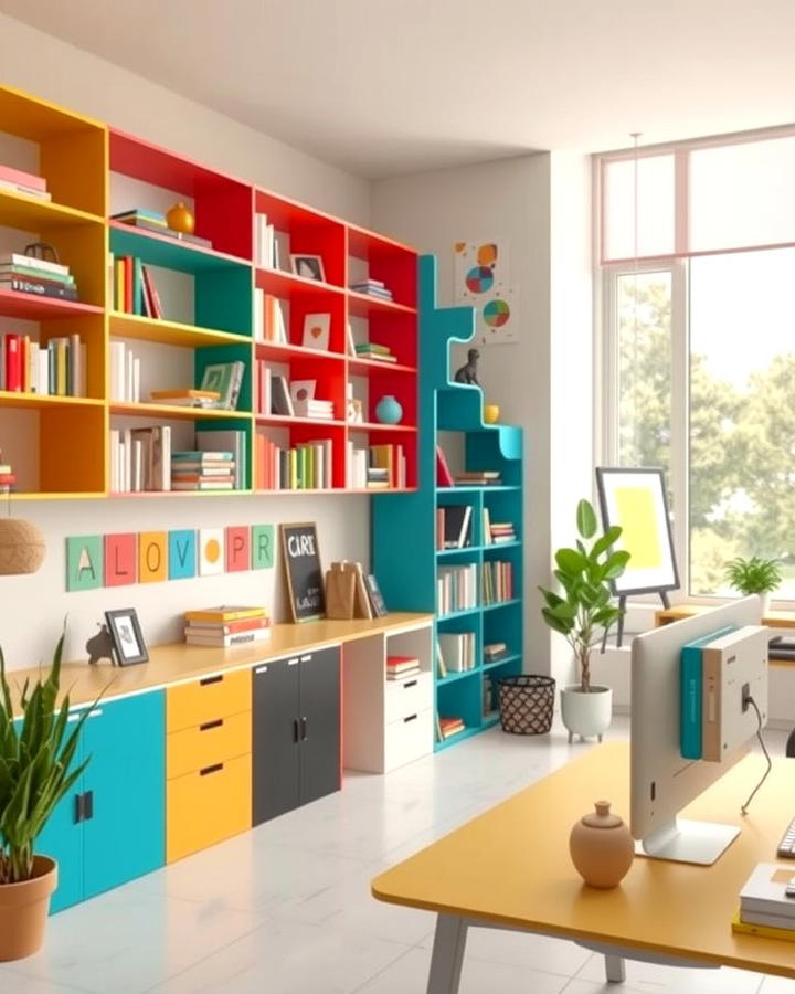 Color Coded Shelving for Visual Organization - 25 Office Shelving Ideas