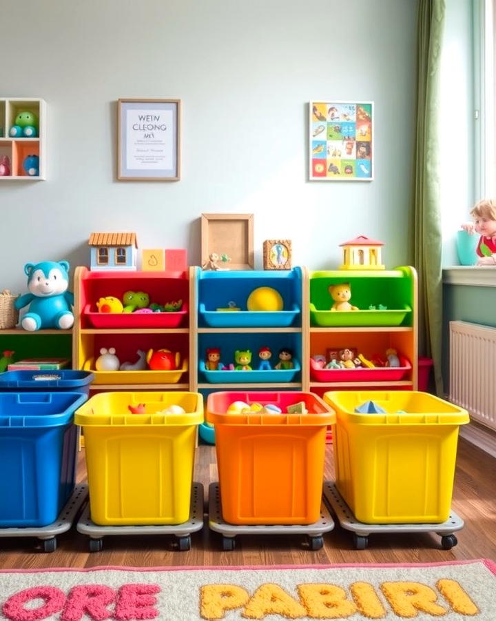 Color Coded Storage Bins for Easy Sorting - 25 Playroom Storage Ideas