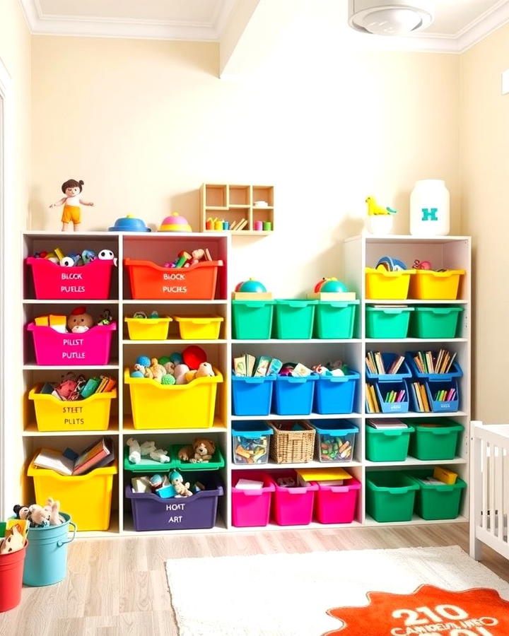 Color Coded Storage Bins - 25 Playroom Storage Ideas