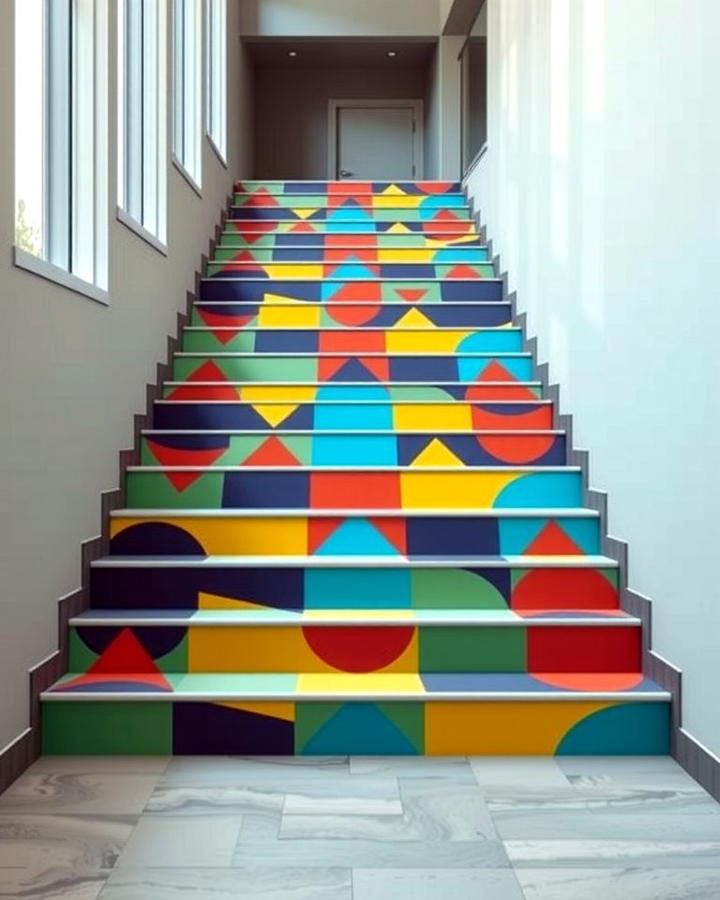 Colorful Geometric Patterns - 25 Stair Riser Ideas