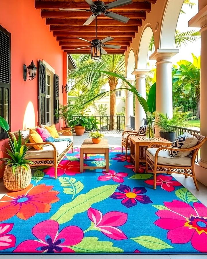 Colorful Outdoor Rugs - 25 Tropical Patio Ideas