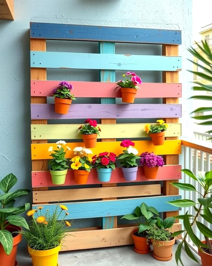 Colorful Pallet Flower Wall - 25 Vertical Pallet Garden Ideas