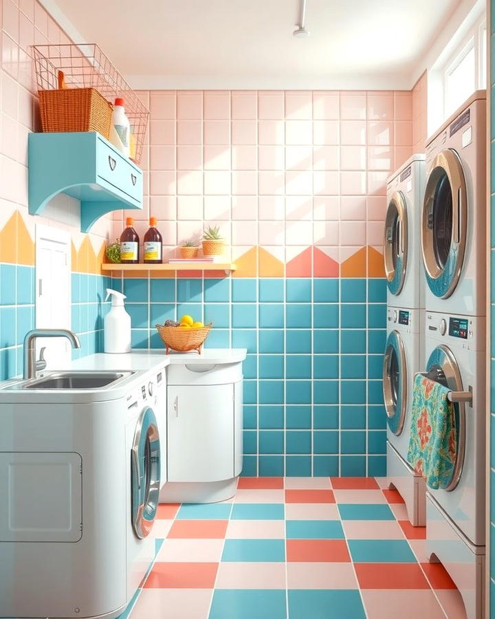 Colorful Tiles to Brighten the Space - 30 Laundry Room Tile Ideas