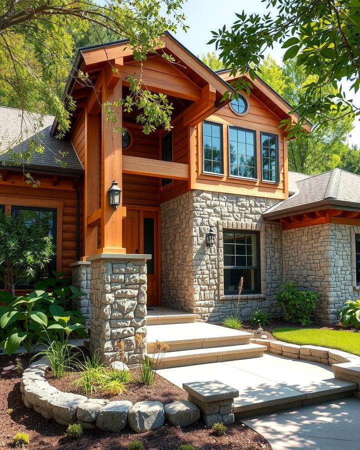 Combining Wood and Stone for a Natural Look - 25 Stone Exterior Home Ideas