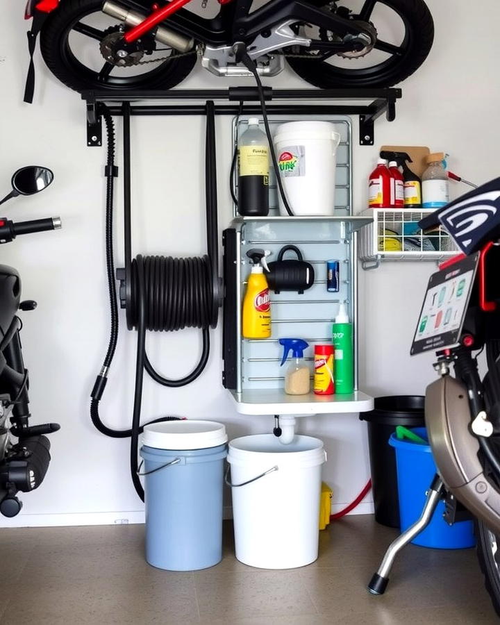 Compact Cleaning Station - 25 Motorcycle Garage Ideas
