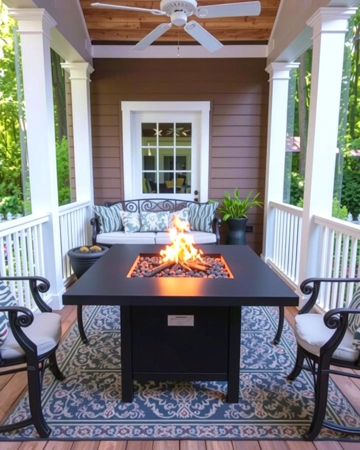 Compact Fire Pit Table - 25 Small Screened-in Porch Ideas