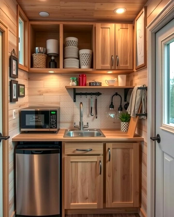 Compact Kitchenette - 25 One Room Cabin Interior Design Ideas