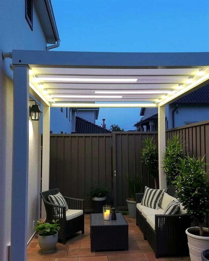 Compact Pergola with Built in Lighting - 25 small patio pergola ideas