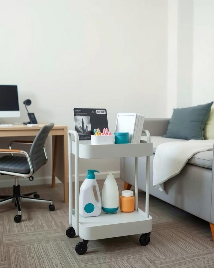 Compact Rolling Cart for Supplies - 25 Office Guest Room Ideas