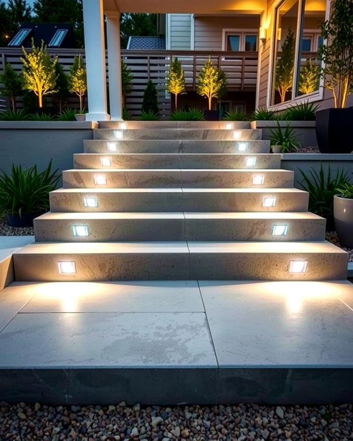 Concrete Steps with Embedded Lights - 25 Patio Steps Ideas