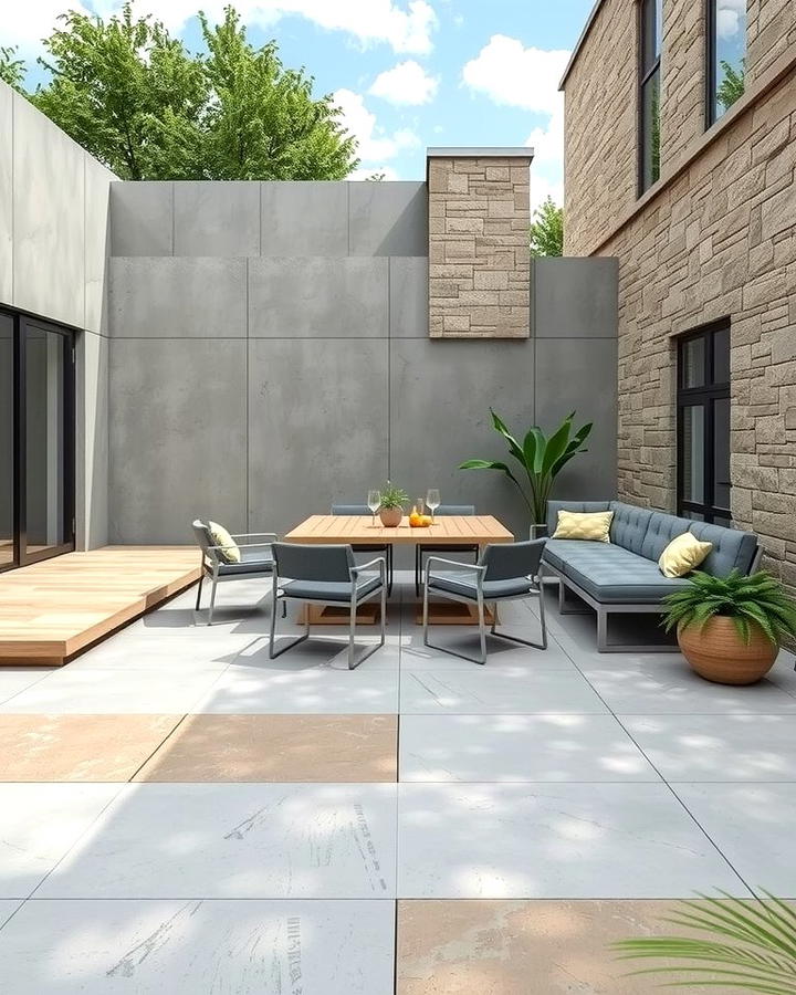 Concrete and Stone Combination - 25 Stone Patio Ideas