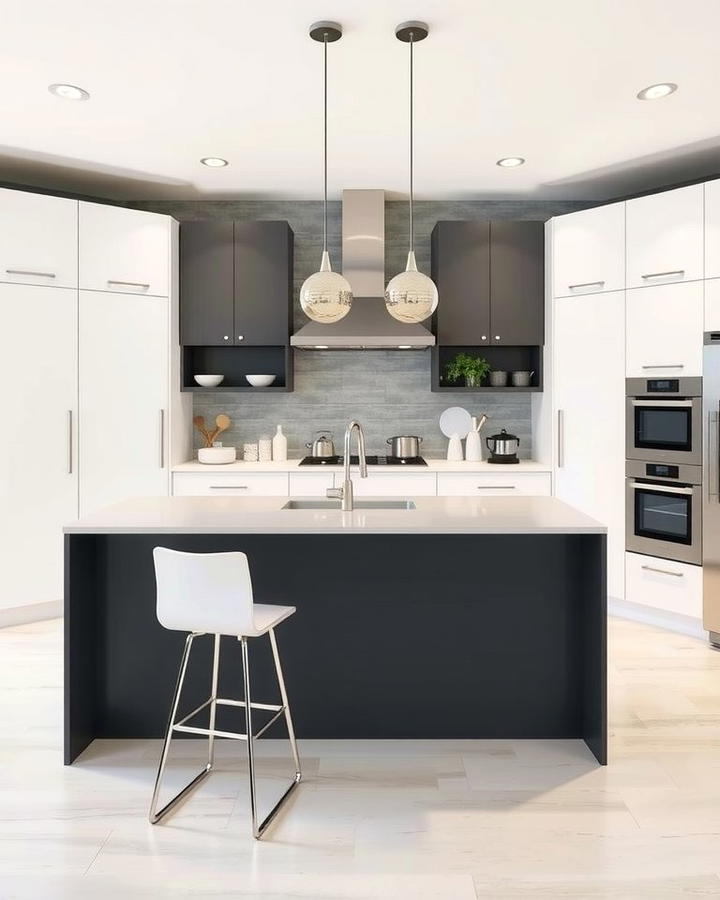 Contemporary Appeal with White Cabinets and Dark Grey Island - 25 White Kitchen Cabinets With Grey Island Ideas