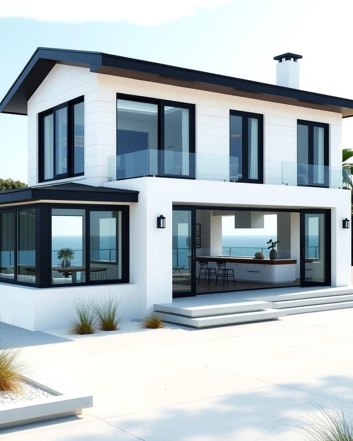 Contemporary Coastal Retreat - 25 White Exterior Home with a Black Roof Ideas